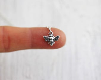 Honey Bee Necklace - Sterling Silver Bee Necklace - Tiny Bee Necklace - Bumble Bee Necklace Bee Keeper Gift  Queen Bee Necklace  Bee Jewelry