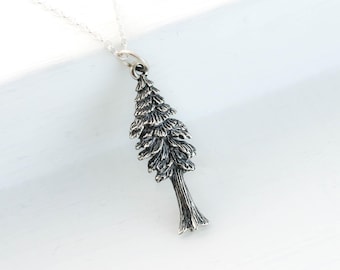 Sterling Silver Pine Tree Necklace, Dimensional Evergreen Charm for Hikers, Nature Lover Gift, Mountain Forest Jewelry for Adventure Lover