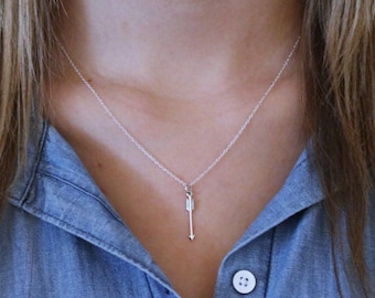 Pijlketting - Sterlingzilver verticale pijlketting Pijlhanger zilver gelaagdheid ketting Boho pijl pijl sieraden Boho-stijl