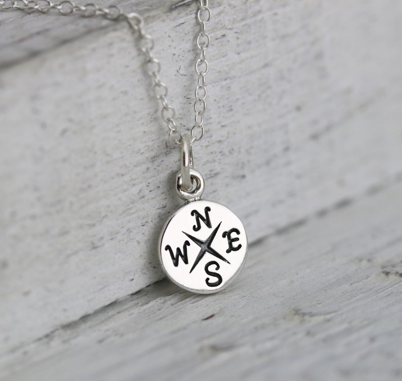 Tiny Compass Necklace Sterling Silver Tiny Compass Necklace Tiny Compass Pendant Graduation Necklace Travel Jewelry Dainty Compass image 2