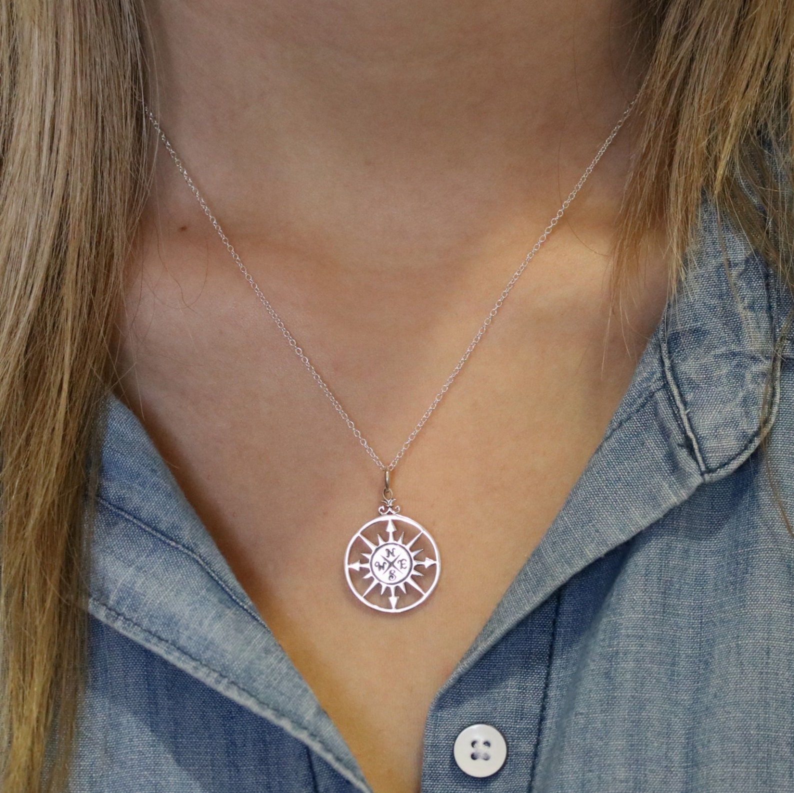 Compass Necklace Sterling Silver Compass Rose Necklace Compass Pendant Graduation Gift Nautical