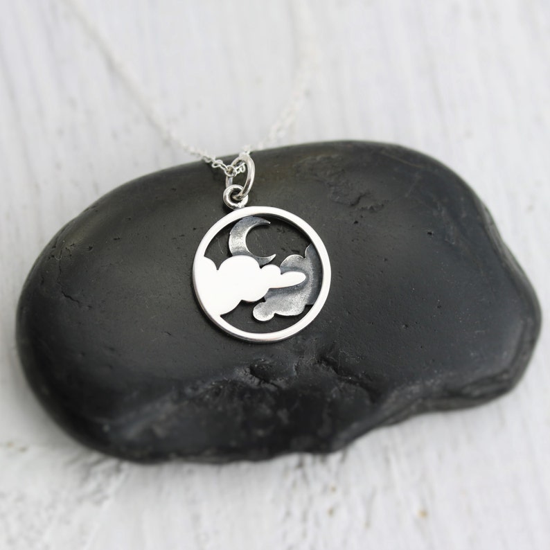 Moon and Cloud Necklace, Moon Necklace, Sterling Silver Moon and Cloud Pendant, Cloud Necklace, Night Sky, Celestial Necklace, Moon Jewelry image 3