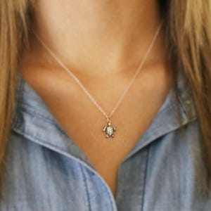 Sea Turtle Necklace, Sterling Silver Turtle Pendant, Sea Turtle Charm, Honu Ocean Turtle, Tortoise Necklace, Gift for Turtle Lover Gift