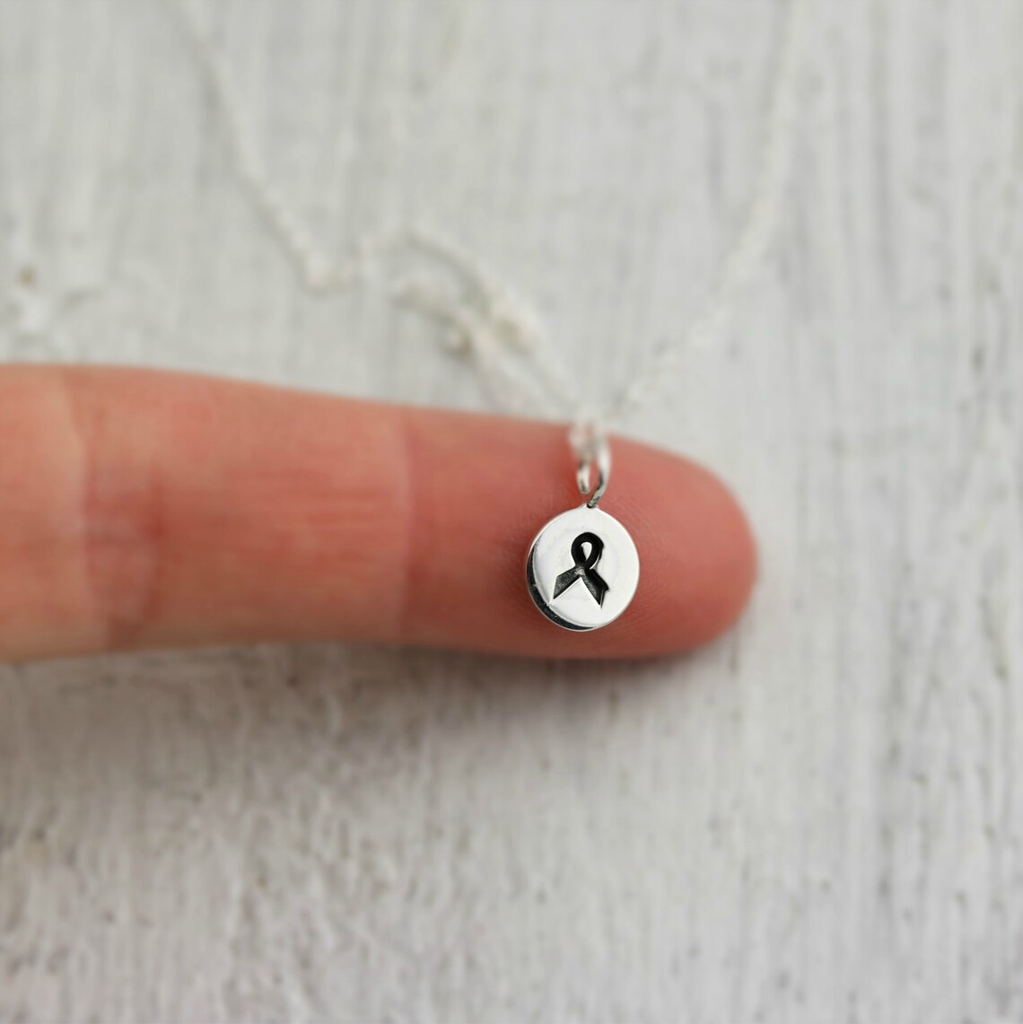 Tiny Cancer Ribbon Necklace sterling Silver Cancer Awareness Etsy