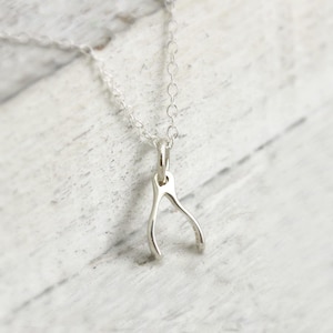 Tiny Wishbone Necklace Sterling Silver Wishbone Charm Wishbone Gifts Luck Necklace Sterling Silver Good Luck Gifts Wishbone Pendant image 2