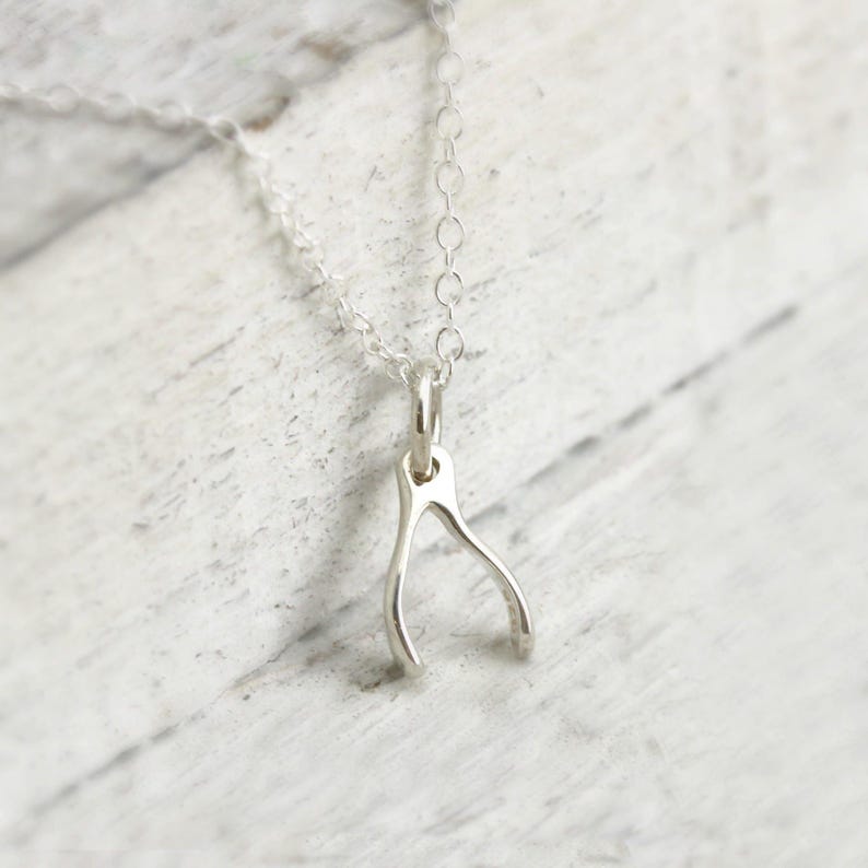 Tiny Wishbone Necklace Sterling Silver Wishbone Charm Wishbone Gifts Luck Necklace Sterling Silver Good Luck Gifts Wishbone Pendant image 2