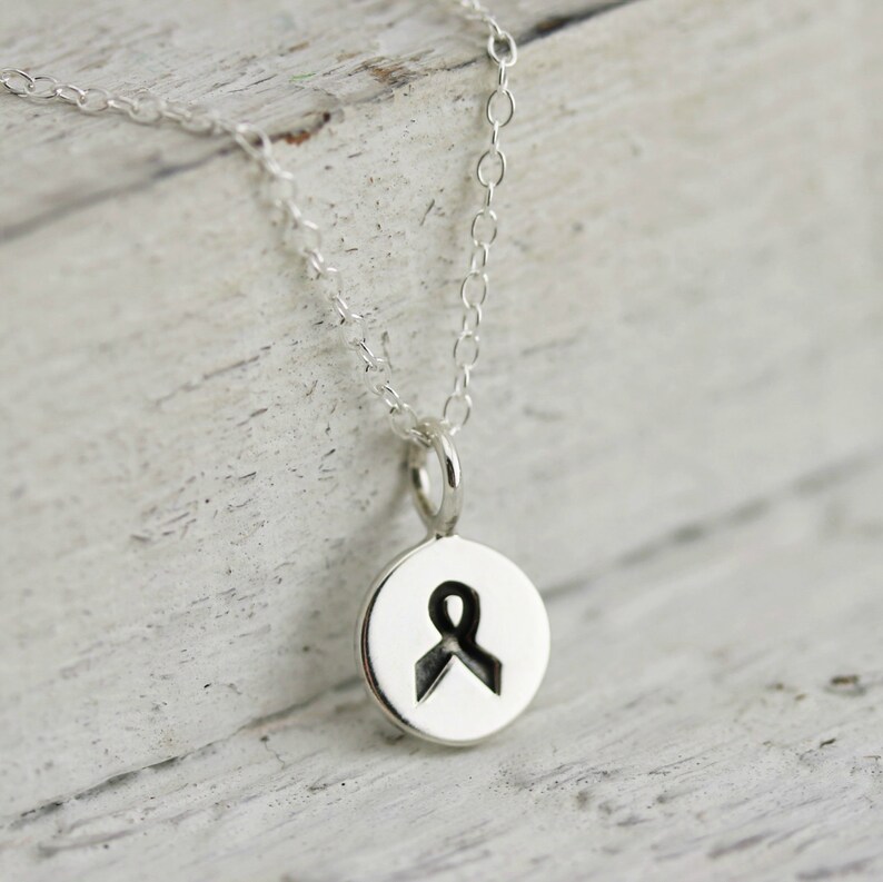 Tiny Cancer Ribbon Necklace sterling Silver Cancer Awareness Etsy