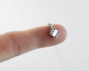 Tiny Dice Necklace, Solid Sterling Silver Dice Pendant, Gambling Gifts for Her Casino or Board Game Lover Craps Player Jewelry Roll the Dice