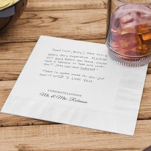 Servilletas de papel Love Note personalizadas: elegantes servilletas blancas personalizadas para ocasiones especiales