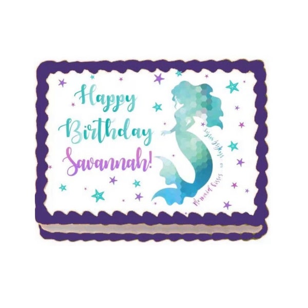 Mermaid Kisses & Starfish Wishes Edible Image Cupcake Cake Toppers Free Personalization