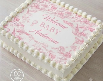 Pink Toile Safari Baby Shower Edible Image Cupcake & Cake Toppers Free Personalization