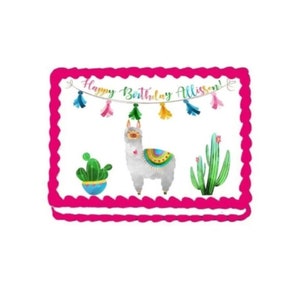 Colorful Llama with Cactus Edible Image Cupcake & Cake Toppers Free Personalization