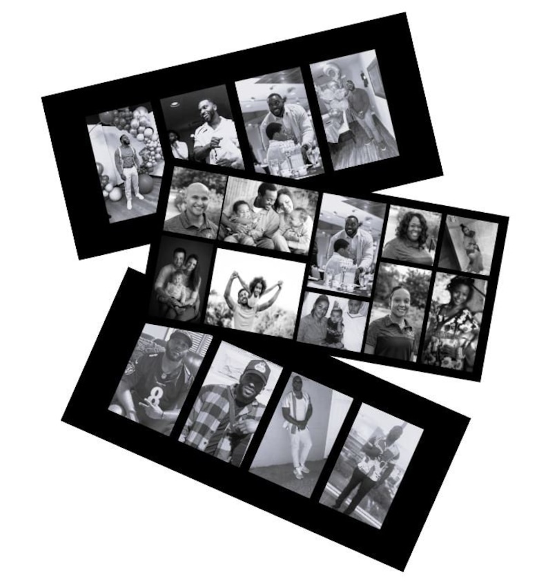 May include: A collage of black and white photos featuring people of different ages and ethnicities. The photos are arranged in a grid pattern and show people smiling, laughing, and interacting with each other.