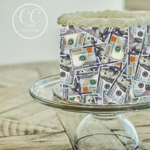 Show Me The Money 100 Dollar Bill Cake Wrap Edible Image Frosting Strip image 1