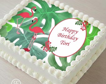 Tropical Flamingo Edible Image Cupcake Cake & Toppers Free Personalization