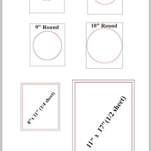 Peut inclure: Diagramme montrant diff&eacute;rentes tailles de cercles ronds qui peuvent &ecirc;tre d&eacute;coup&eacute;s dans du papier standard de 21,6 x 27,9 cm et 27,9 x 43,2 cm. Les cercles ont un diam&egrave;tre de 15,2 cm, 20,3 cm, 22,9 cm et 25,4 cm.