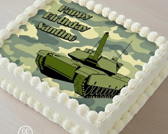 Camo Army Tank Edible Image Cupcake & Cake Toppers Free Personalization