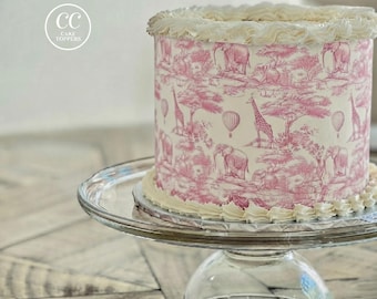Pink Toile Safari Edible Image Cake Wrap Frosting Strip