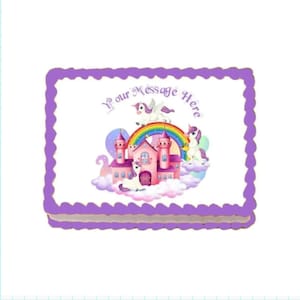 Unicorn Castle & Rainbow Edible Image Cupcake Cake Toppers Free Personalization