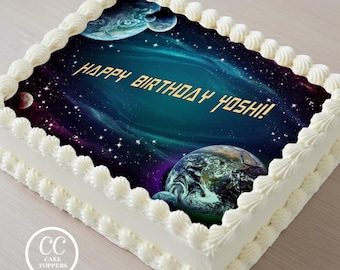Outer Space Galaxy Planets Edible Image Cupcake & Cake Toppers Free Personalization