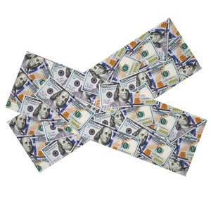 May include: A pattern of US $100 bills, with the portrait of Benjamin Franklin, repeated across the surface.