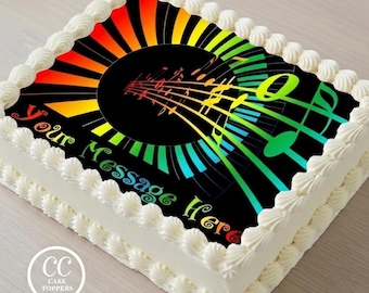 Music Notes Neon Edible Image Cupcake & Cake Toppers Free Personalization