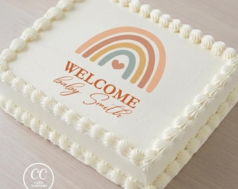 Boho Rainbow Baby Shower Edible Image Cupcake & Cake Toppers Free Personalization