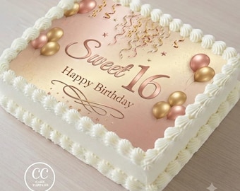 Sweet 16 Rose Gold Edible Image Cupcake & Cake Toppers Free Personalization