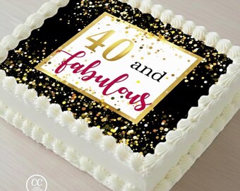 40th Birthday Edible Cake Topper, Personalized Birthday Decoration