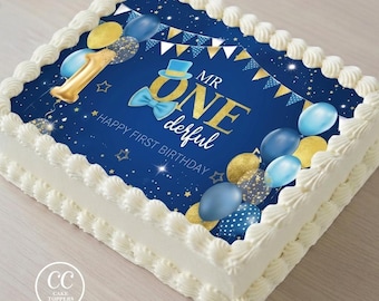 Mr. One-derful First Birthday Edible Image Cupcake & Cake Toppers Free Personalization