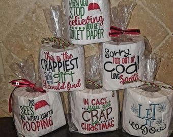 Cadeau witte olifant, grappig kerstcadeau, grappig toiletpapier, propcadeau, kerstdecor, cadeau voor echtgenoot, cadeaus voor jongens, geborduurd