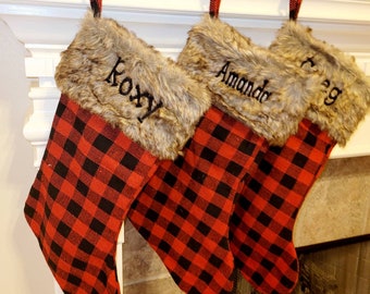 stocking, personalized, embroidered christmas stocking, stocking, Buffalo plaid  stocking, farmhouse Christmas stockings, christmas gift