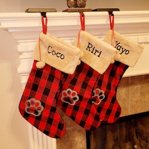 Christmas Dog Stocking, Personalized Dog stocking, Santa paw print stocking, Christmas stocking, embroidered pet stocking, puppy stocking,