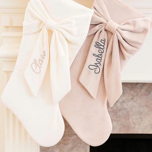 velvet bow stocking, white, pink, black stockings, large bow, gift for teen girl, gift for woman, pink Christmas decor, coquette stockings