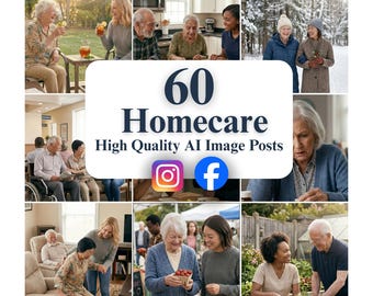 Paquete de imágenes para redes sociales de cuidadores a domicilio / Fotos de marketing para cuidadores / Contenido sobre cuidado de personas mayores / Descarga instantánea
