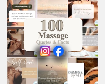 100 Massage Therapy / Spa Social Media Templates Quotes & Facts - Instant Downloads - Editable Canva Templates