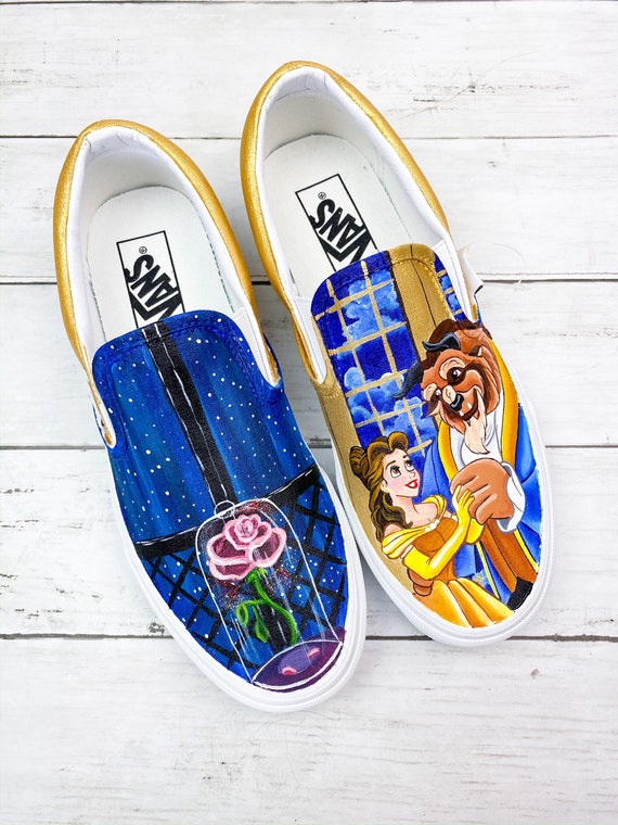 Beauty and the beast painted shoes disney painted shoes | Etsy