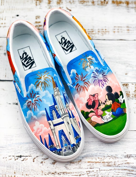 Minnie and mickey and Castle HandPainted Shoes | Etsy