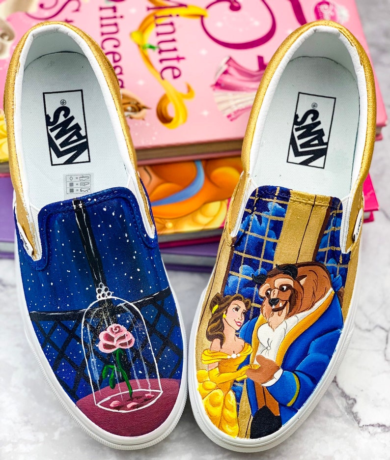 Beauty and the beast painted shoes disney painted shoes | Etsy