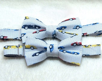 Father son bowtie set, pre tied matching bow ties with sport cars