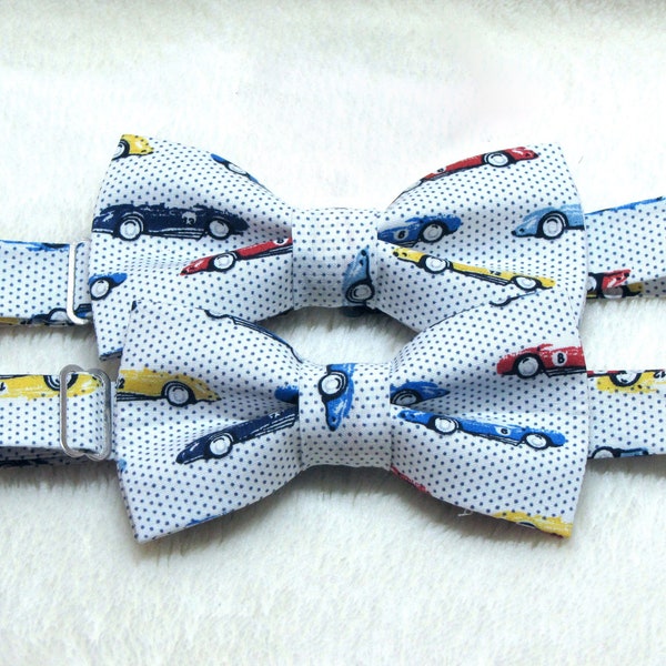 Father son bowtie set, pre tied matching bow ties with sport cars