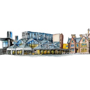 Eden Court Theatre, Bishops Palace, Inverness print in mount, watercolour print, Scotland art