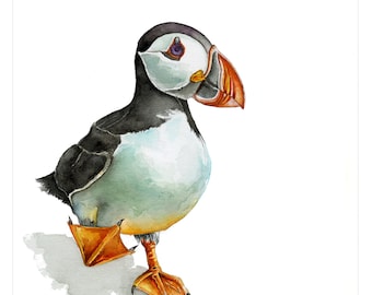 Puffin Watercolor Print: British Wildlife Signed Artwork
