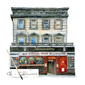 Hootananny Inverness bar print,  pub art, highland buildings, scottish buildings print, scottish art
