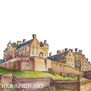 Edinburgh Castle print, Scottish castle art, Edinburgh painting