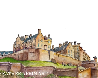 Edinburgh Castle print, Scottish castle art, Edinburgh painting