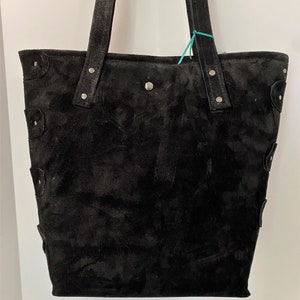 Black Suede Leather Bag, Shoulder Bag, Lined Leather Bag, Pockets Inside
