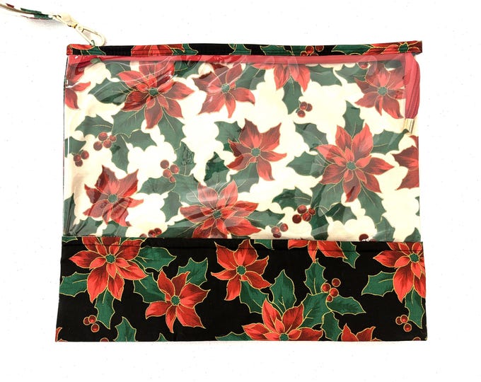 Featured listing image: Clear View Pouch, Large Poinsettia Christmas Print, Wristlet