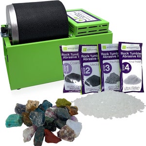 WireJewelry Rock Tumbler Kit - Includes 1.5 lb of Rough Madagascar Stone Mix, 1 Batch of 4 Step Grit & Polish with Plastic Pellets