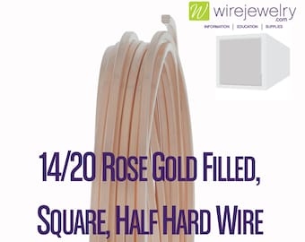 14/20 Rose Gold Filled, Square, Half Hard Jewelry Wire, Various Gauges & Lengths